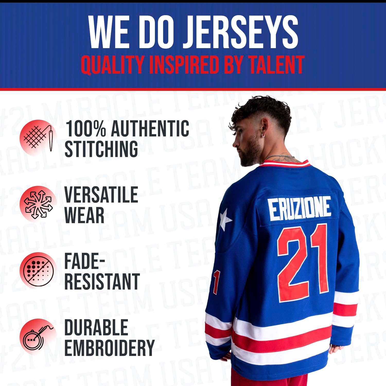 Mike Eruzione #21 Miracle 1980 USA Olympic Hockey Jersey – Stitched Letters, Adult Sizes S–5XL - Image 3