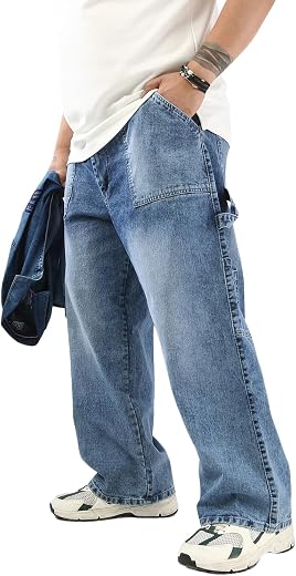 Urbano Plus Men's Loose Fit Cargo Carpenter Jeans with 6 Pockets Non-Stretchable