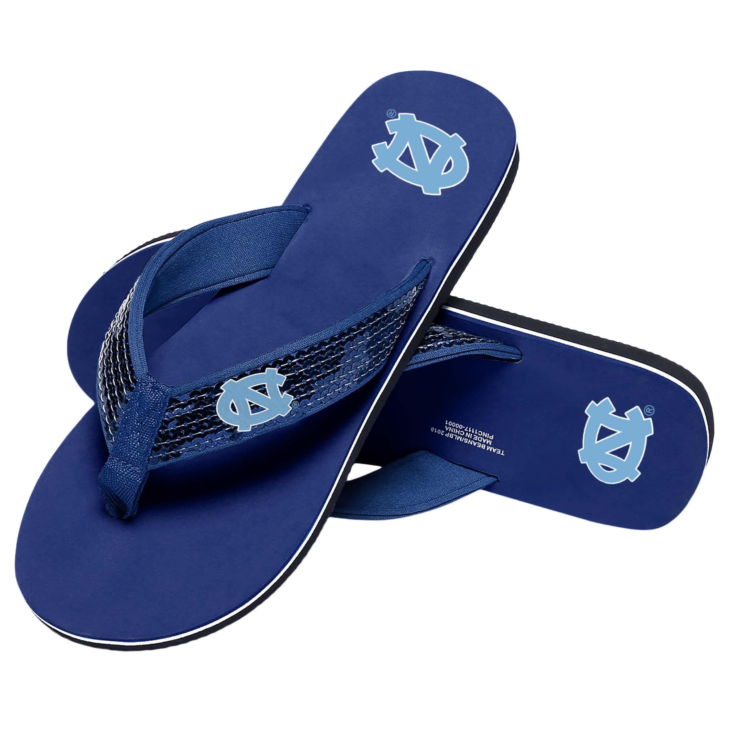 FOCO North Carolina Tar Heels NCAA Womens Sequin Flip Flops - L