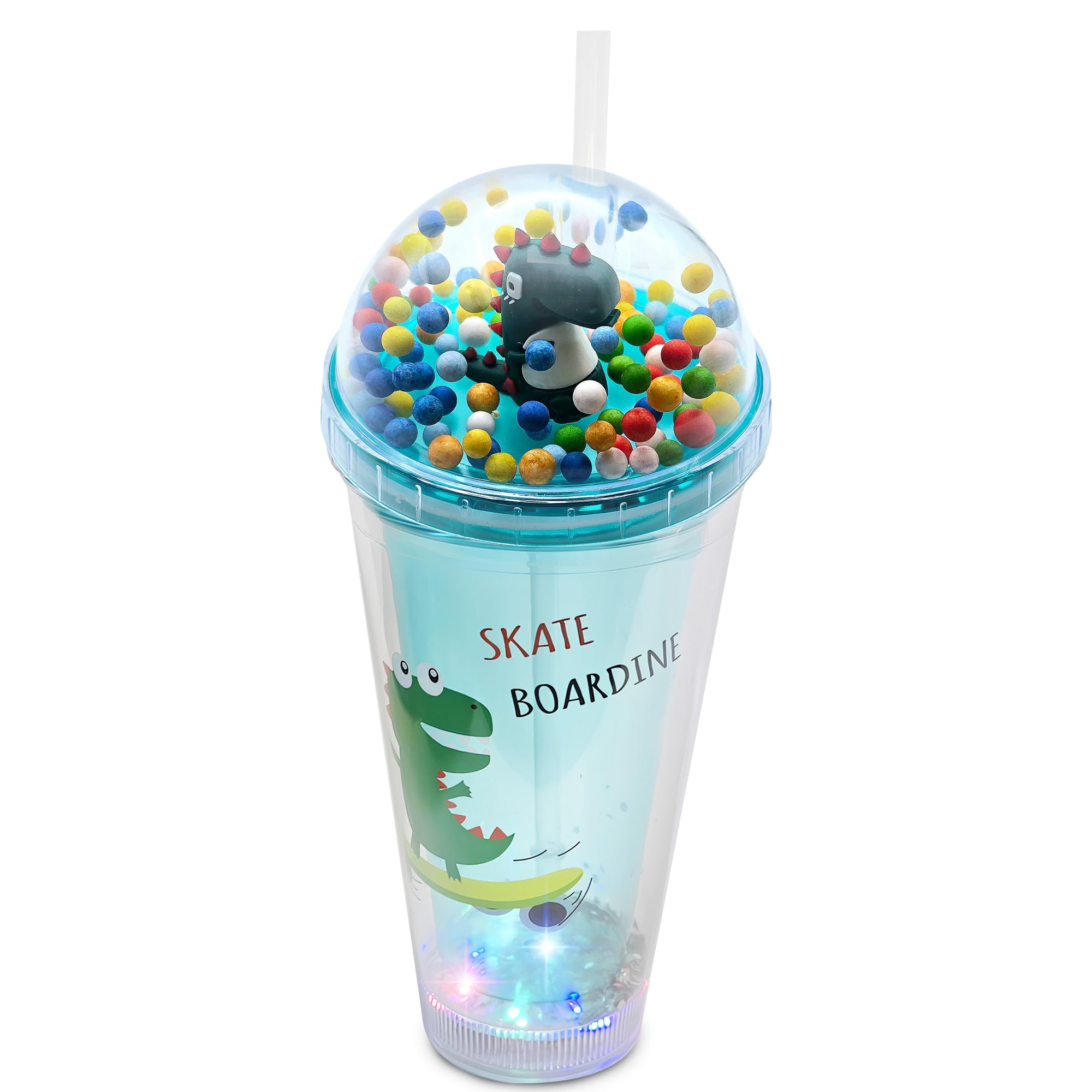 Vaso con luz para niños, botella de agua de 16 onzas con LED que brilla en la oscuridad, sin BPA, tapa con pajita, reutilizable, duradera, doble pared, bonito diseño para niñas y niños (unicornio