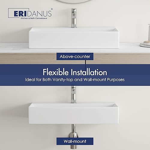 Miniatura 3 de Eridanus Fregadero de baño rectangular de 30 x 16 pulgadas, montaje en pared, sobre mostrador, lavabo de cerámica blanca de alta calidad con
