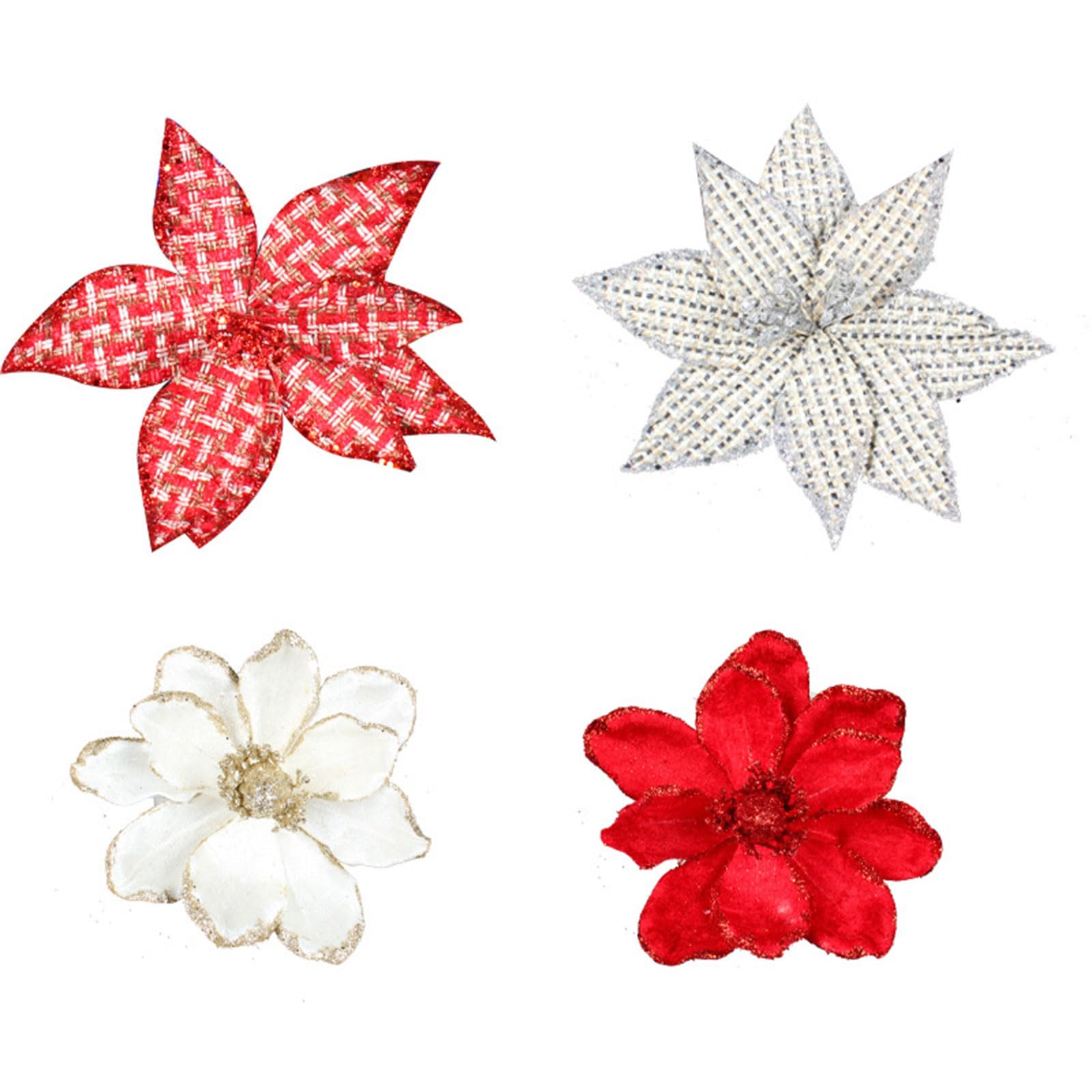 PANGBOER 6.3" Flores de Pascua de Navidad Artificial Glitter Poinsettia Adornos para árboles de Navidad Accesorios Florales Decorativos Flores Artificiales