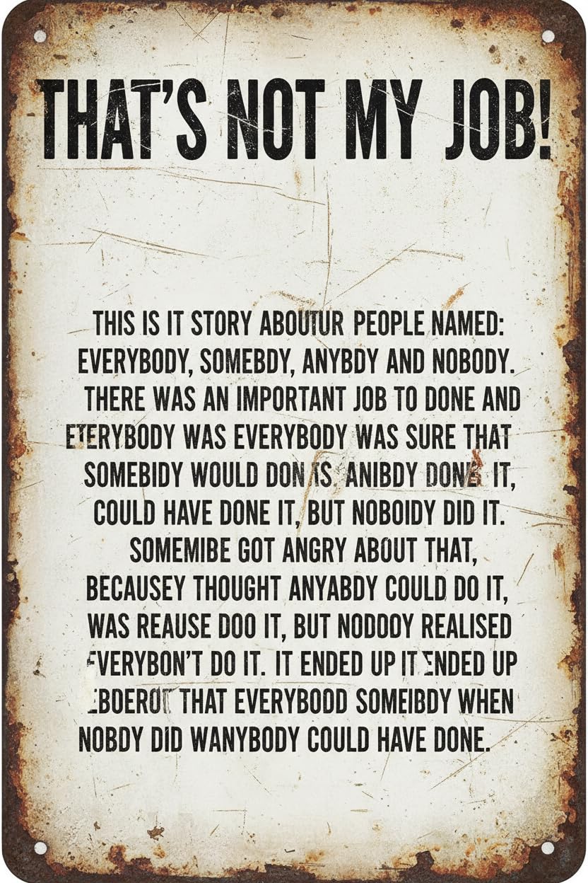 That's Not My Job Story Tin Sign, 12x8 Inch Office