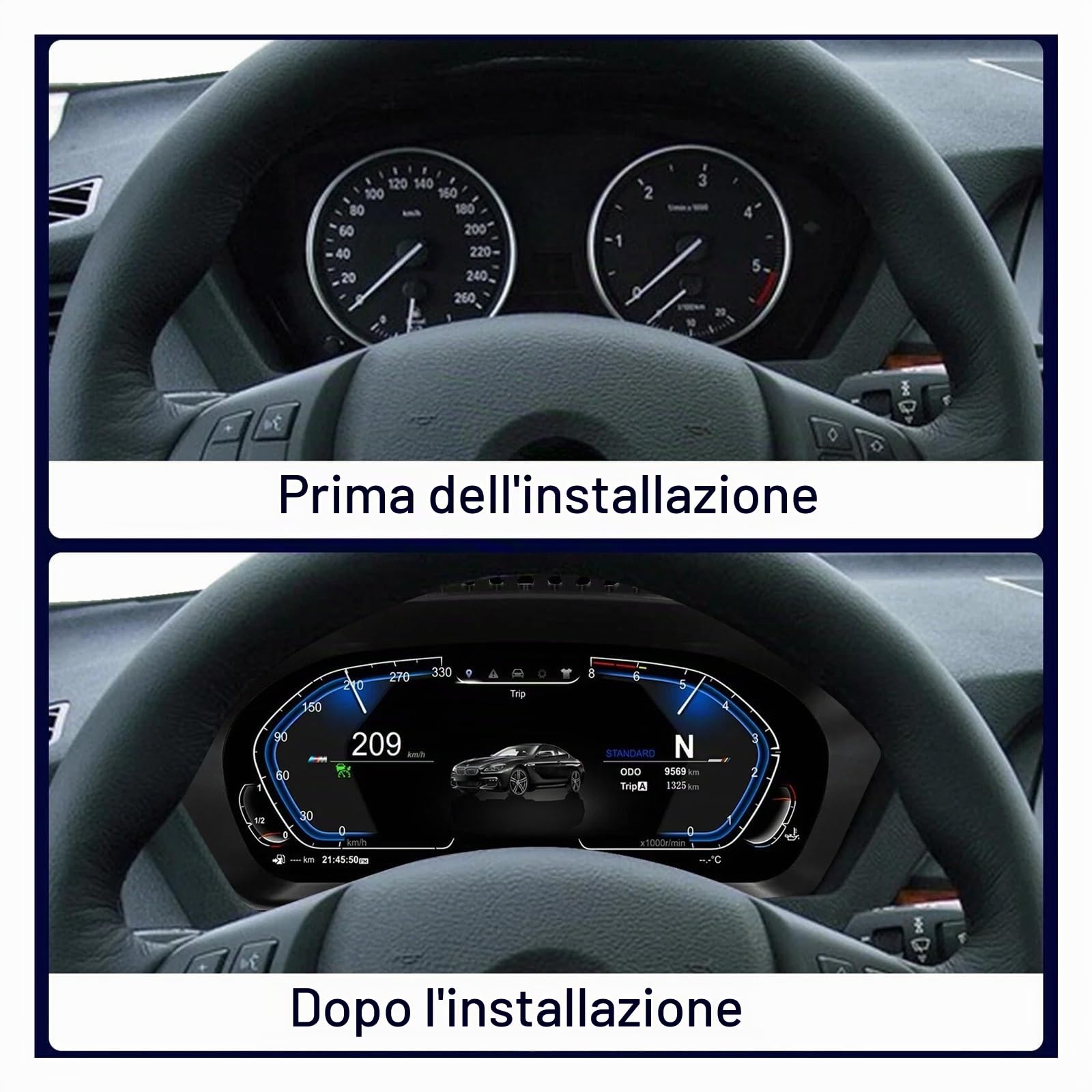 Pannello strumenti digitale compatibile con BMW X5 E70 X6 E71 (2006-2013) CIC Tachimetro Schermo HD da 12,3"1920 * 720/2S Avvio rapido/Plug&Play