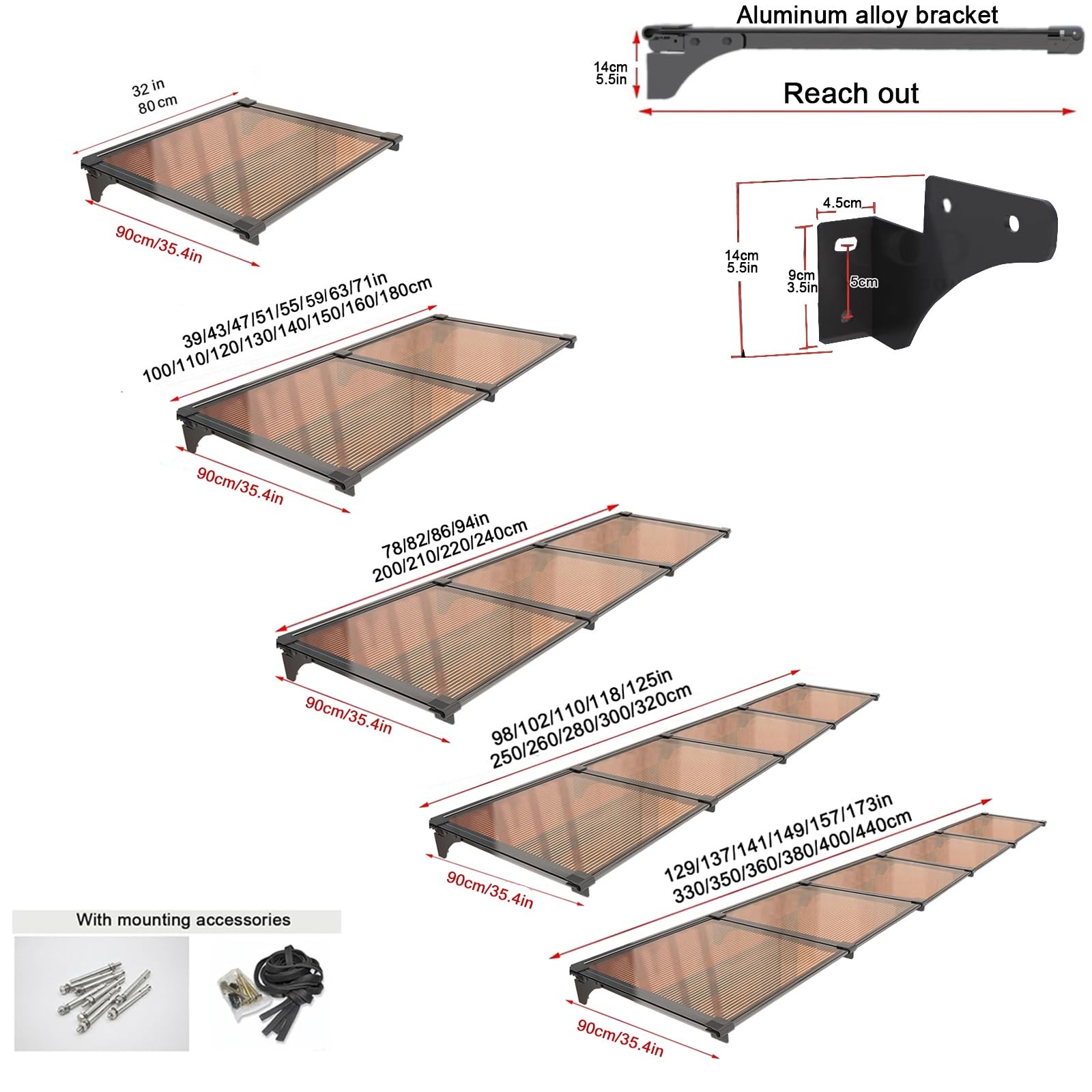 Zasłona przeciwsłoneczna, zasłona przeciwsłoneczna z poliwęglanu do okien i drzwi - Zewnętrzna osłona tarasu, 90 x 210 cm (35,4 x 83 cali), styl prostej twarzy, trwała osłona panelowa na PO