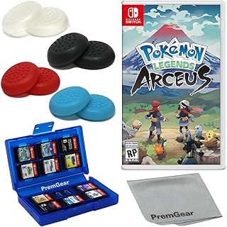Pokémon Legends: Arceus for Nintendo Switch (US Version), with PremGear Thumb Grips (8 pack - Black, Blue, Red & Clear), 24 Slot Game Card Holder & Cleaning Cloth