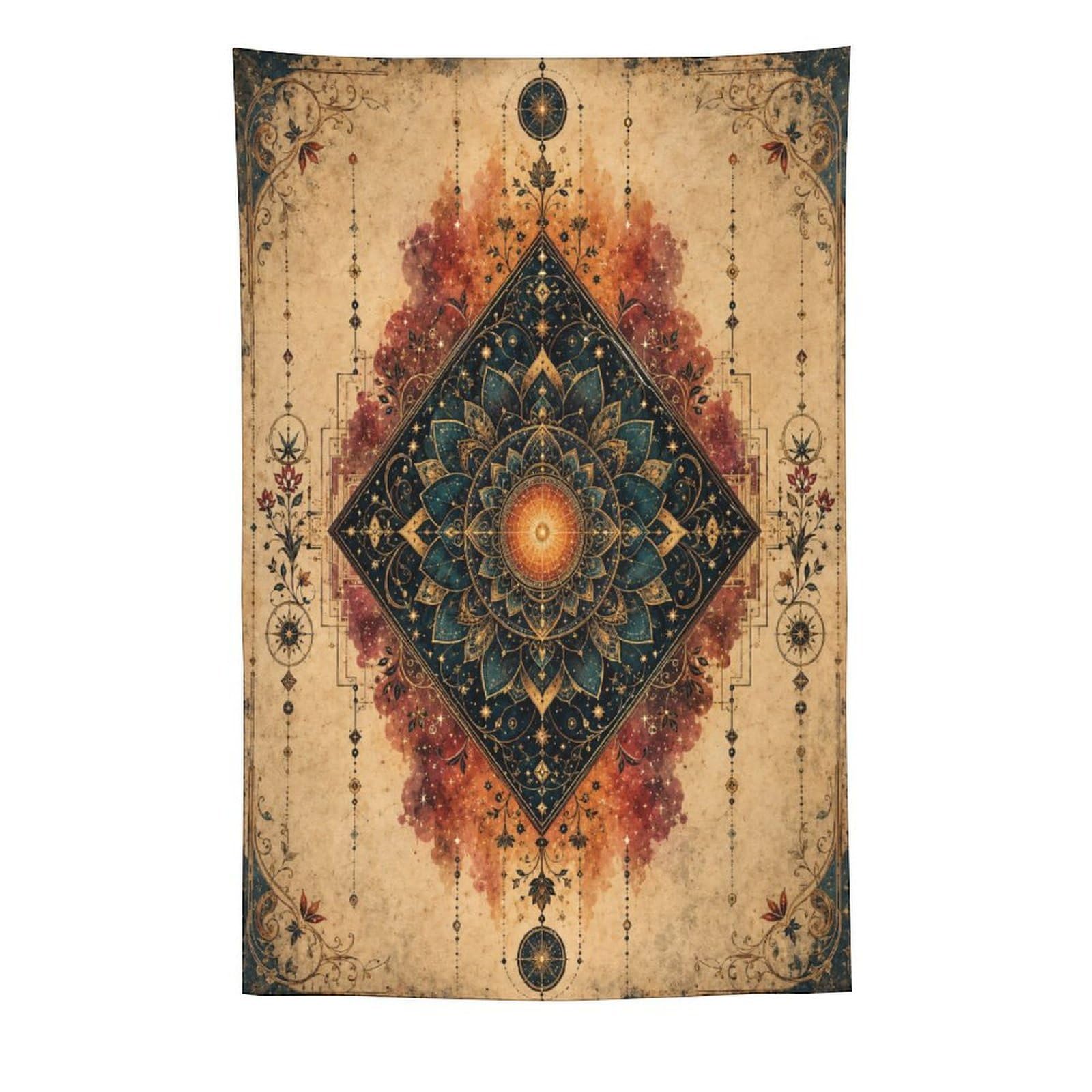 W7C8U2X3 Geometric Sun Diamond Wall Tapestry, Geometric Art, Bed