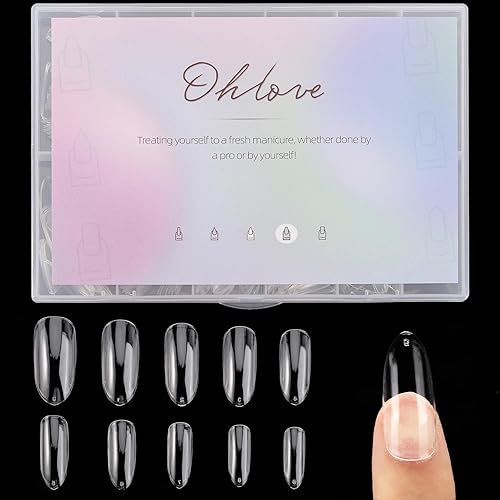 500Pcs Oval Nail Tips for Acrylic Clear Fake Nails Full