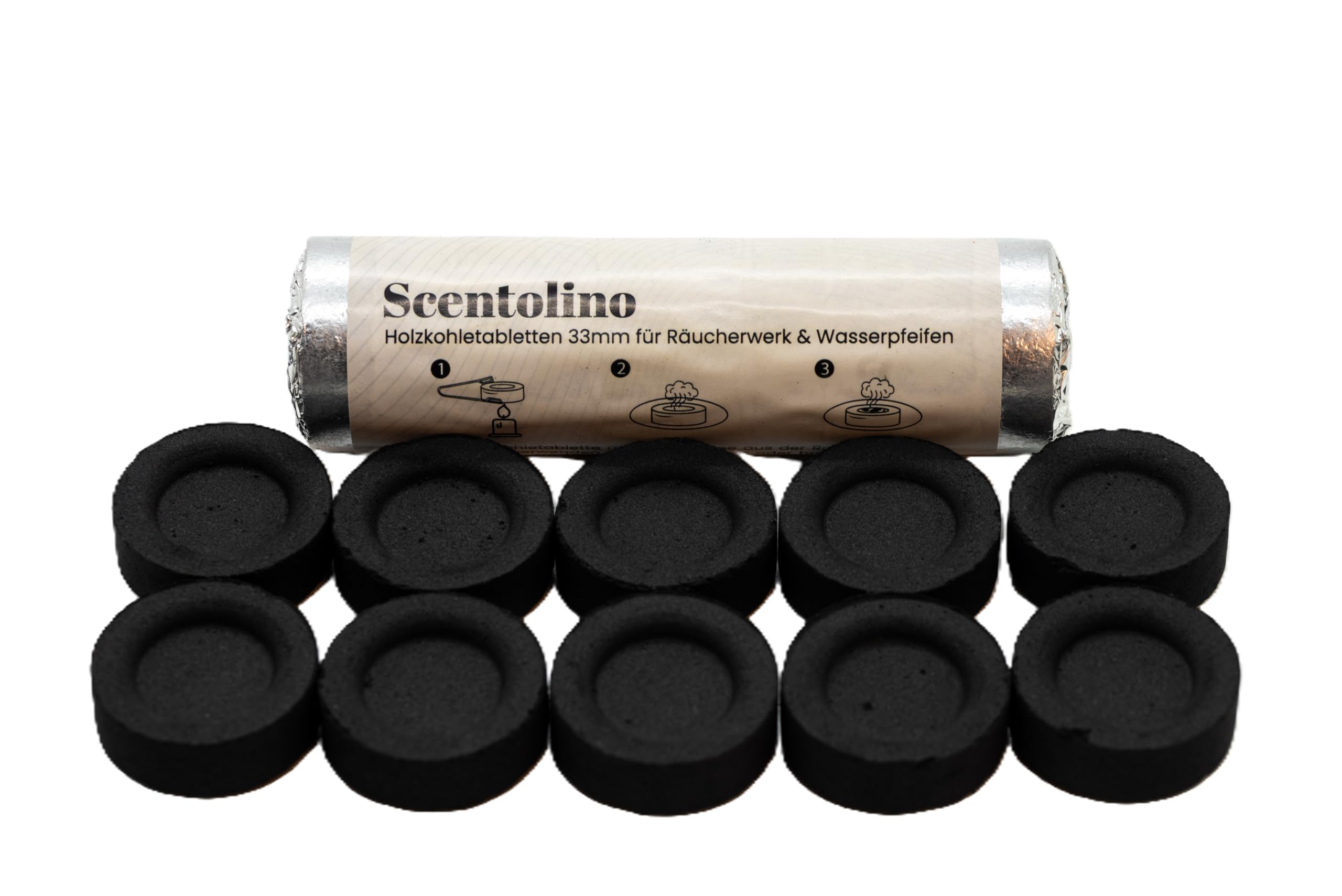 Scentolino Incense Charcoal Tablets, 33 mm, Pack of 10, Self-Igniting, for Incense Pan and Incense Burner