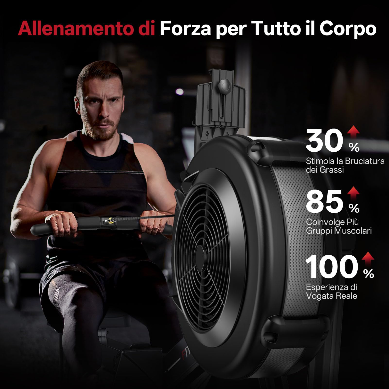 PASYOU Vogatore per Casa, Vogatore ad Aria Professionale con Bluetooth e Kinomap, Vogatore di Livello Commerciale per uso Domestico con LCD Display Intelligente, Capacità di Peso 160 KG