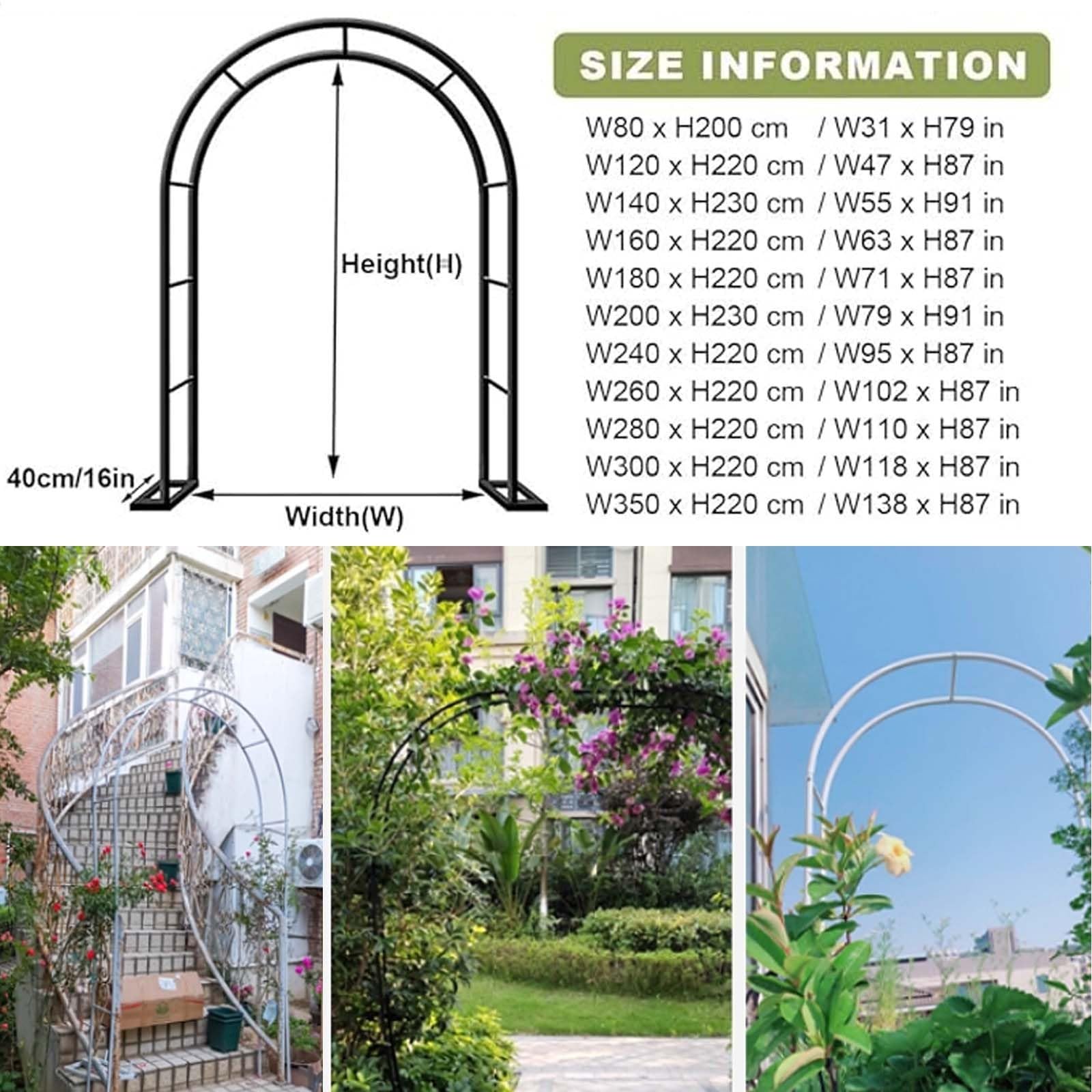 Forte arco da giardino in acciaio per piante rampicanti, ampio traliccio da esterno con larghezza regolabile 80-350 cm, pergola nuziale, pergolato rotondo per viti