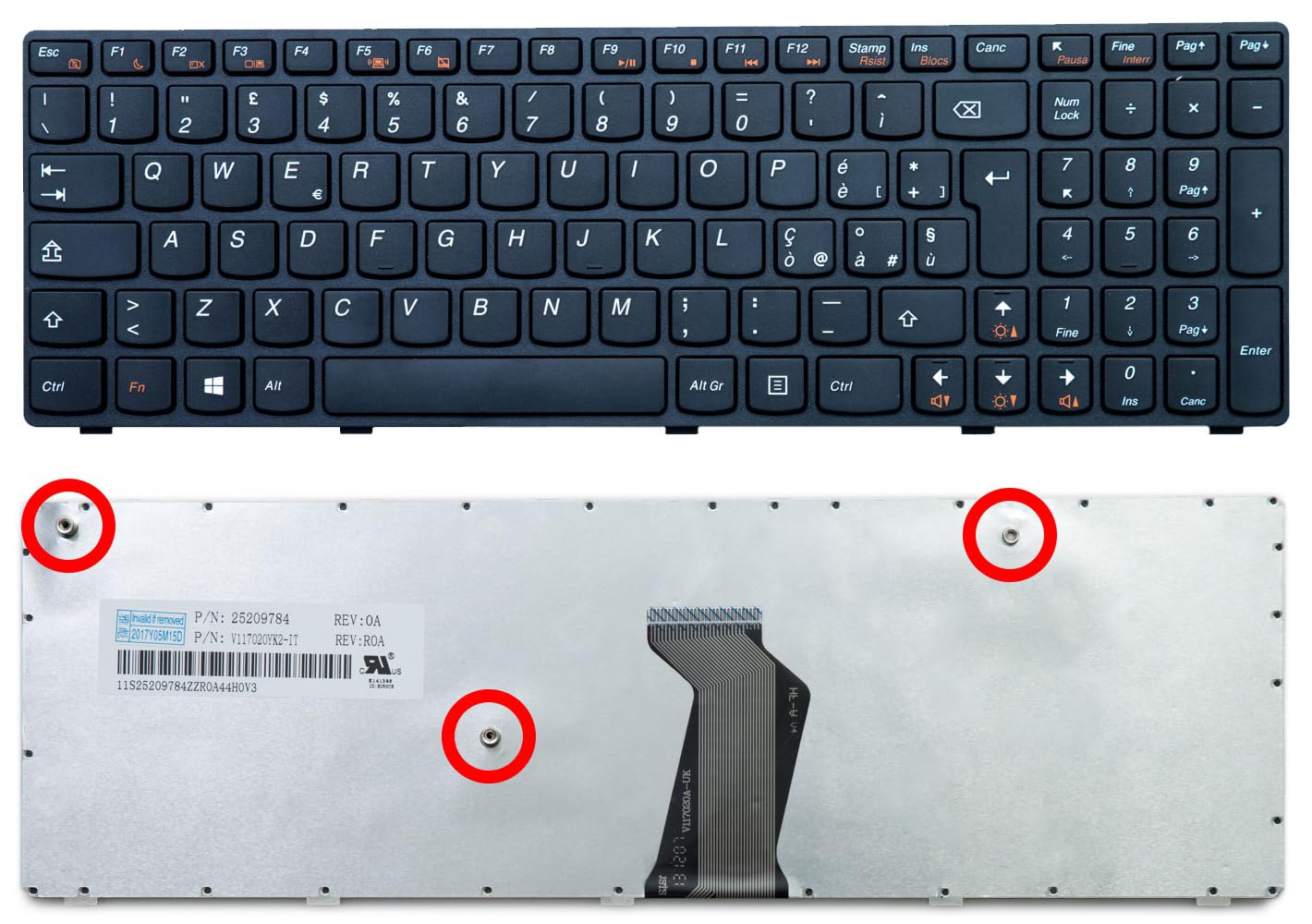 HiQ+ Tastiera per Notebook Lenovo IdeaPad B570, B570A, B570EA, B570G, B575, B575A, B575E, B580, B590, B590A, B590G, V470, V570, Z570, Z575-25013382, MP-10A3TQ-6861 (Layout Italiano)