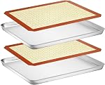 Wildone Feuille de cuisson avec ensemble de tapis en silicone, poêle à biscuits en acier inoxydable avec tapis de cuisson, taille 16 x 12 x 1 Ench, ensemble de 4-2 feuilles + 2 Mats