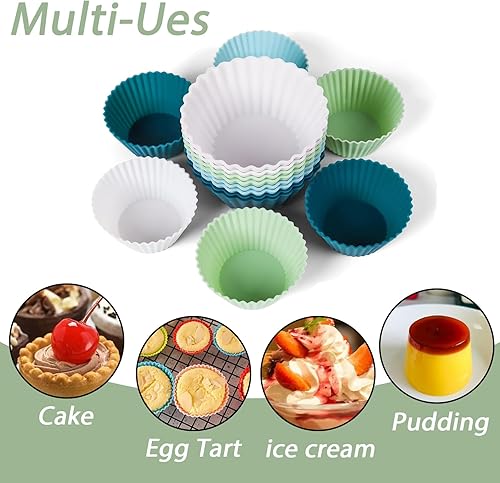 Miniatura 4 de Paquete de 12 tazas de silicona para muffins, antiadherentes de grado alimenticio, soportes para magdalenas, cupcakes y dulces, tamaño estándar