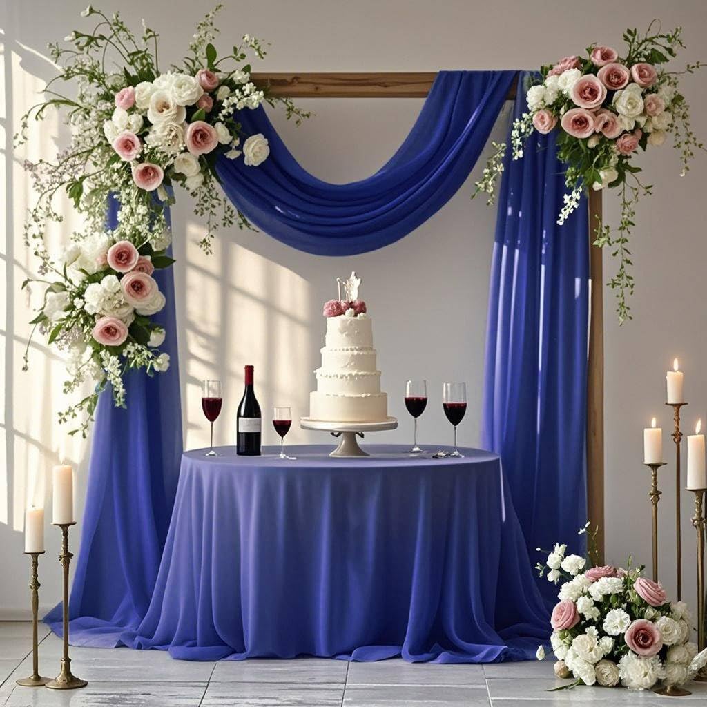 Sheer Chiffon Wedding Drapes Navy Blue, 29" x 20ft Sheer Chiffon Wedding Decor image 5