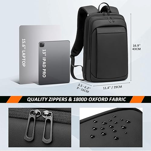 Miniatura 4 de FENRUIEN Mochila de trabajo para hombres, mochila expandible resistente al agua con puerto de carga USB C, mochila negra para laptop 15.6
