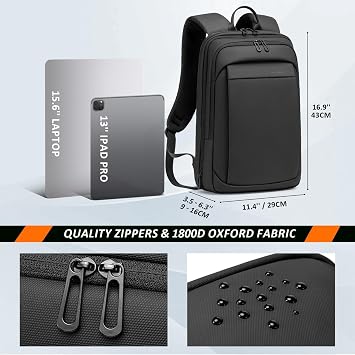 FENRUIEN 15.6 Inch Expandable Mens Backpack for Work, Black