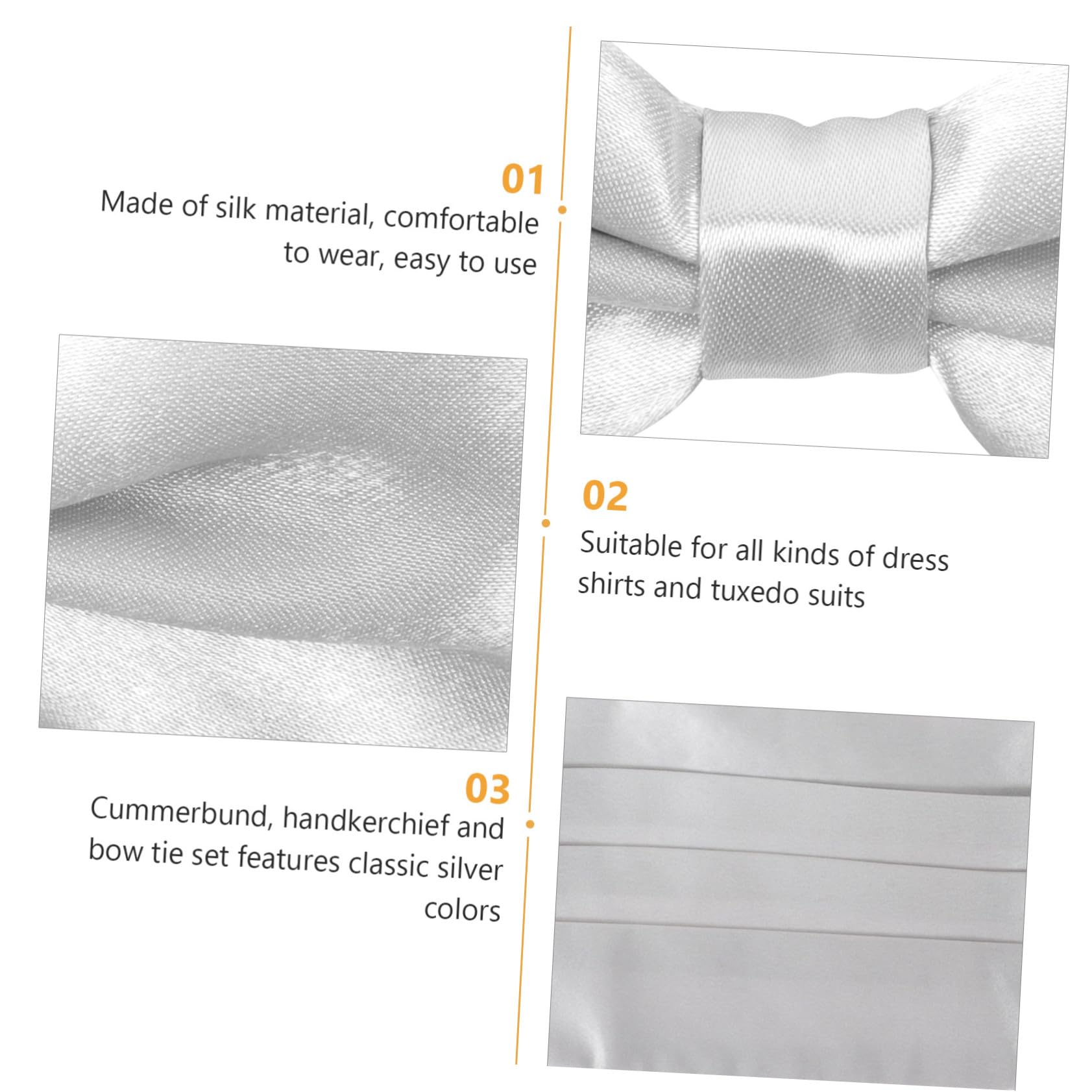 GALPADA 3sets Cravatte Farfalla e Cummerbund Per Uomini Kit Elegante Con Fazzoletto Da Taschino Accessori Per Matrimonio e Occasioni Formali Seta Sintetica