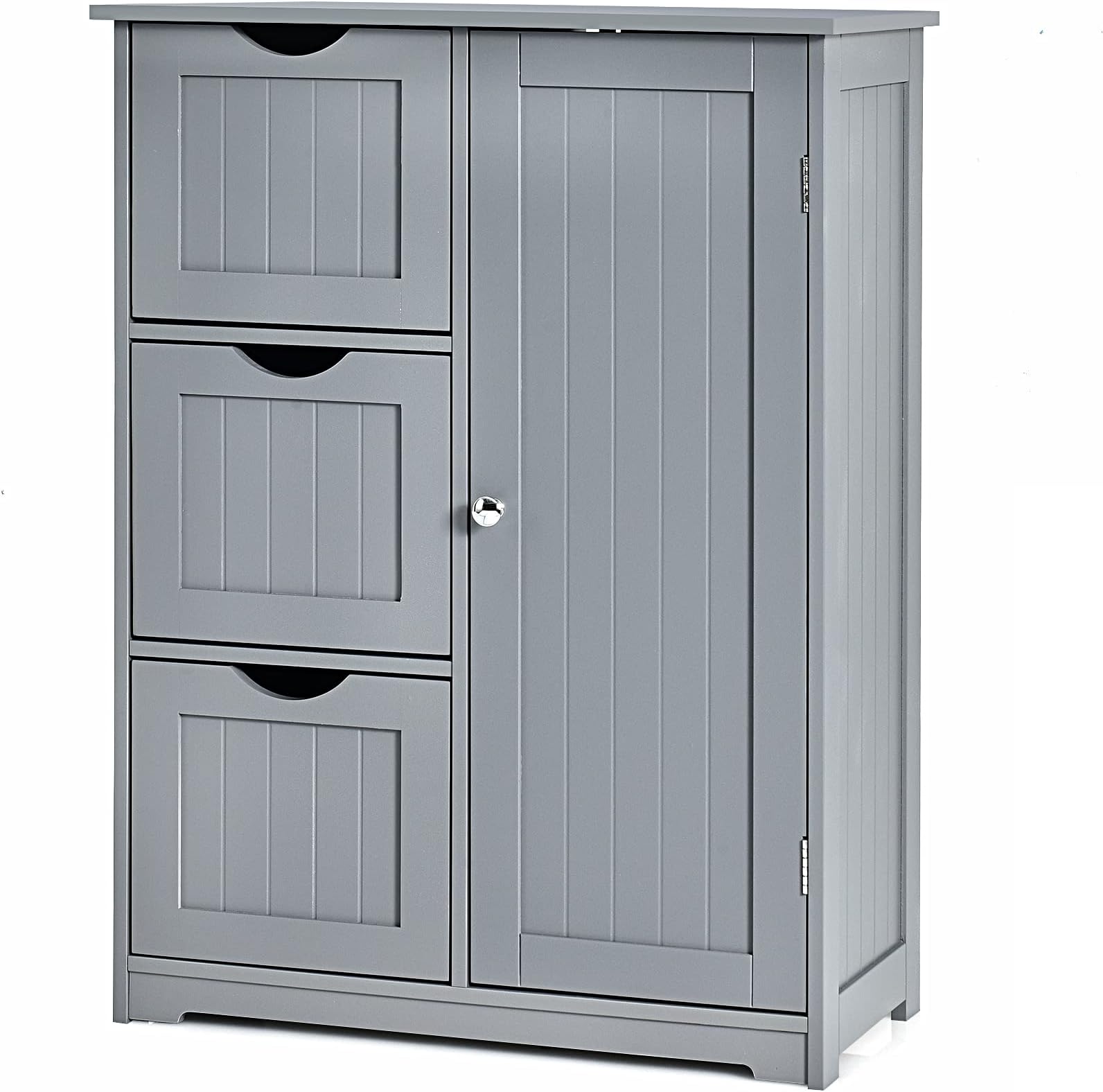 CASART Storage Cabinet, Bathroom Floor Cabinet with 1 Cupboard and 3/4 Drawers, Wooden Freestanding Cupboard for Living Room, Bathroom, Entryway and Office (Grey, with 3 Drawer)