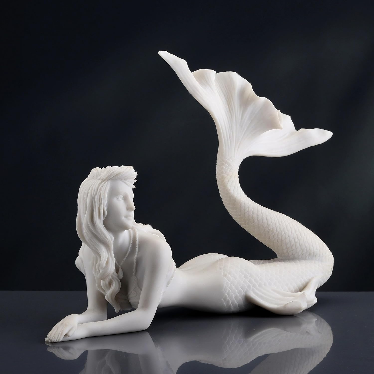 Veronese Design 7 5/8 Inch Mermaid Lying Resin Sculpture Marble White Finish Nautical Home Decor