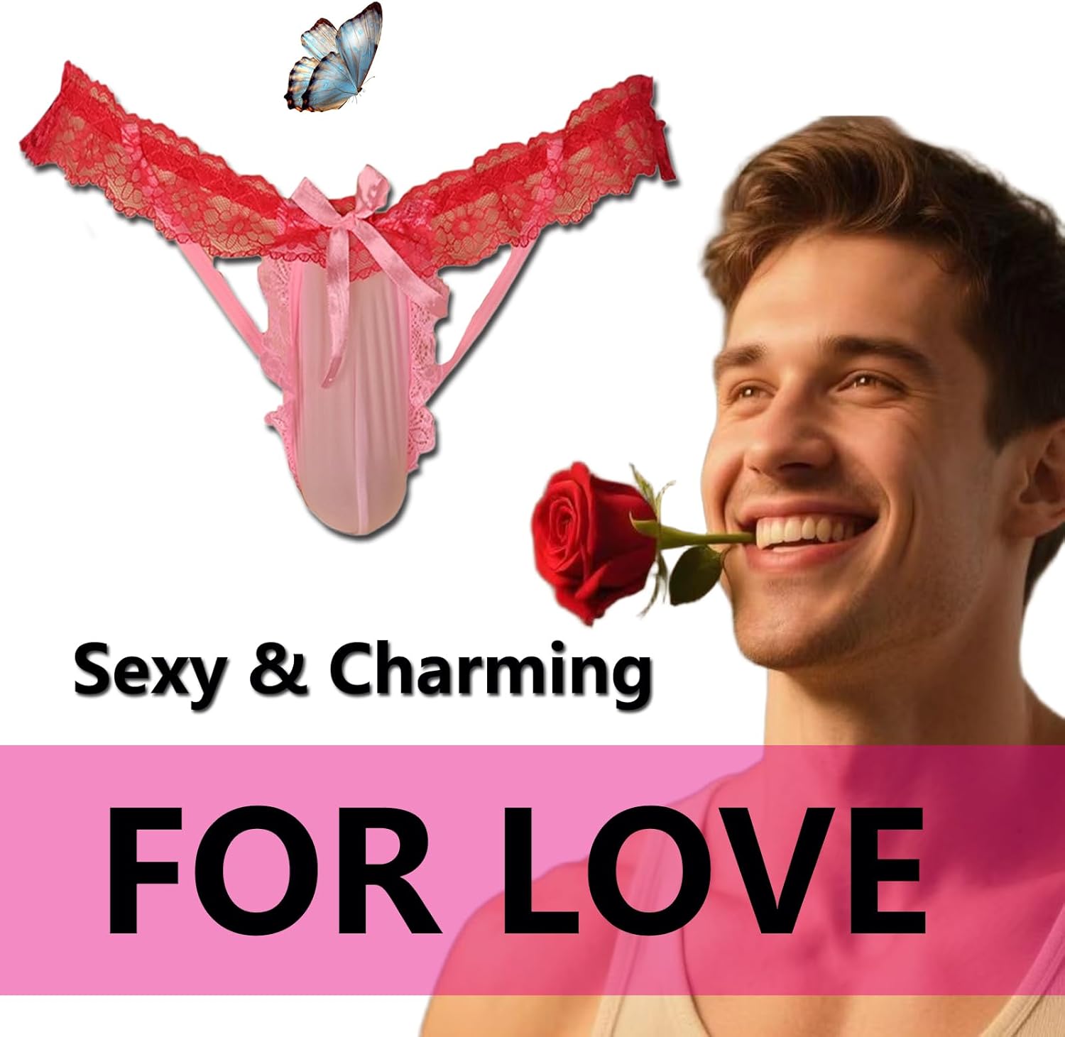 Men's Lace Frilly Sissy Panties Pouch Thong, Feminine G string Underwear For Men Sexy Gay Lingerie Crossdresser Pink - Image 5