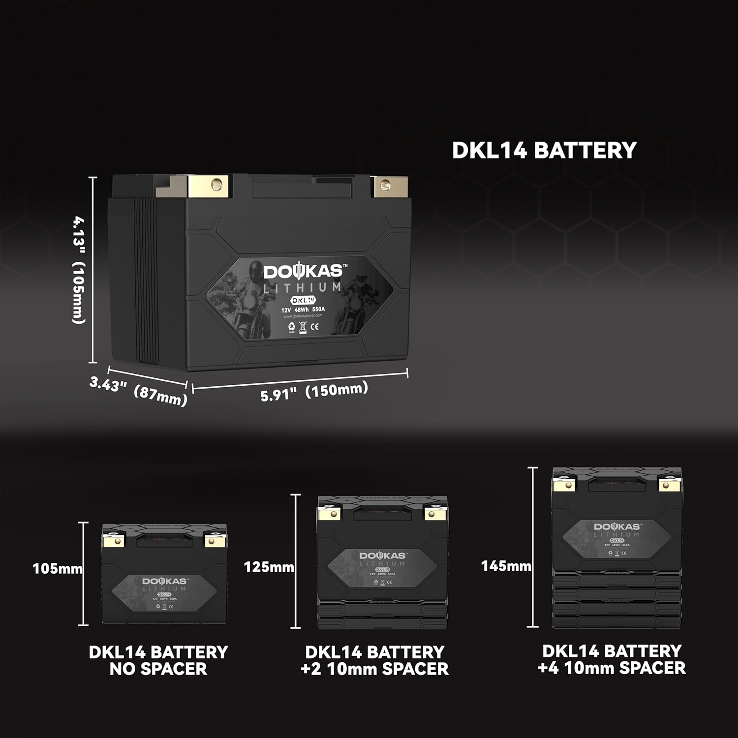 DKL14 YTX14-BS 550A LiFePO4 Motorcycle Lithium Battery, 12V 4Ah Powersports Battery, Compatible Jet Ski, ATV, Lawn Mower, Scooter, Generator Battery, Snowmobile
