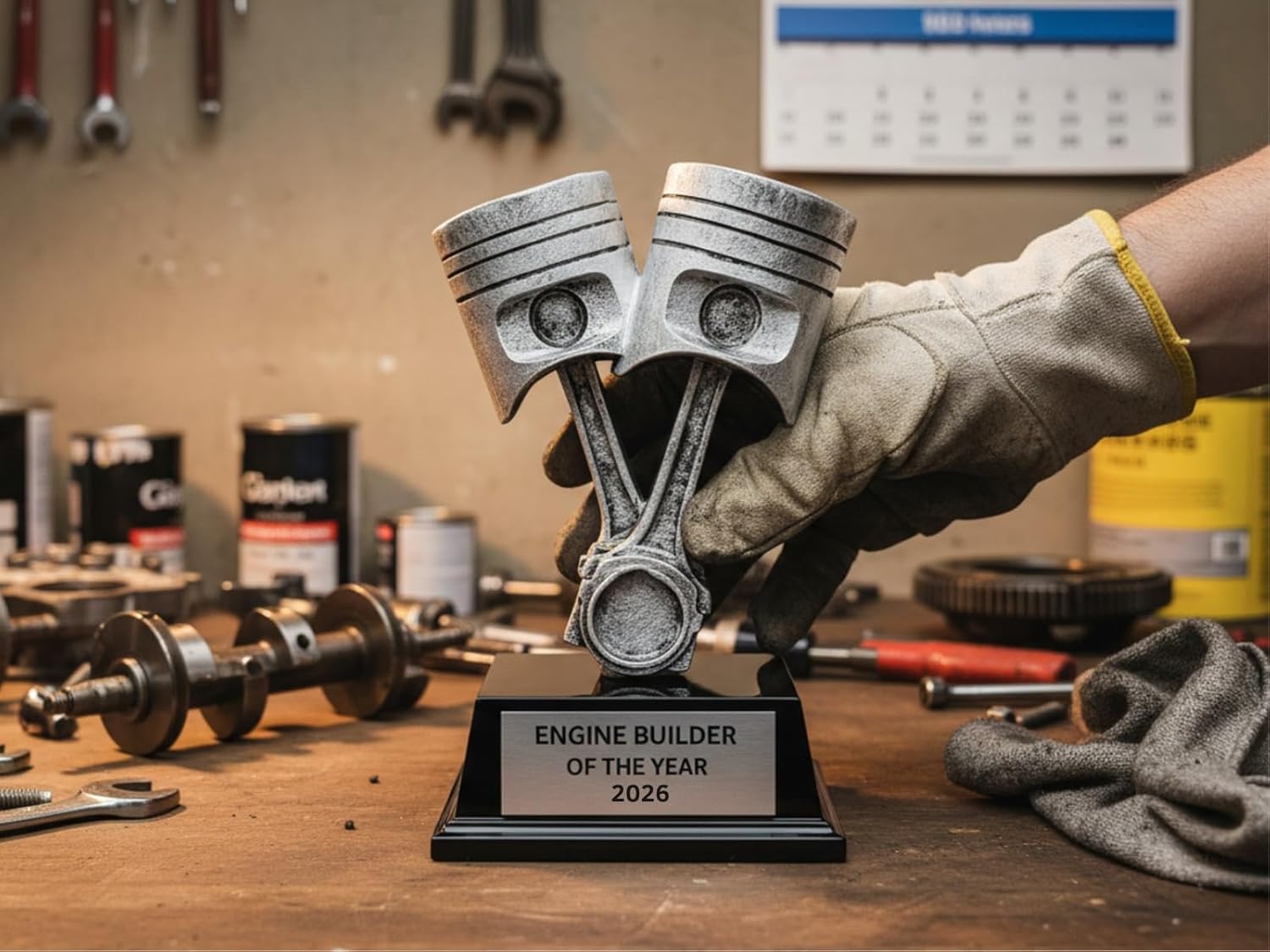 Silver Dual Piston Automotive Trophy – 7 Inch Engine Award with Free Custom Engraving – Motorsport Racing, Mechanic & Automotive Recognition Trophy