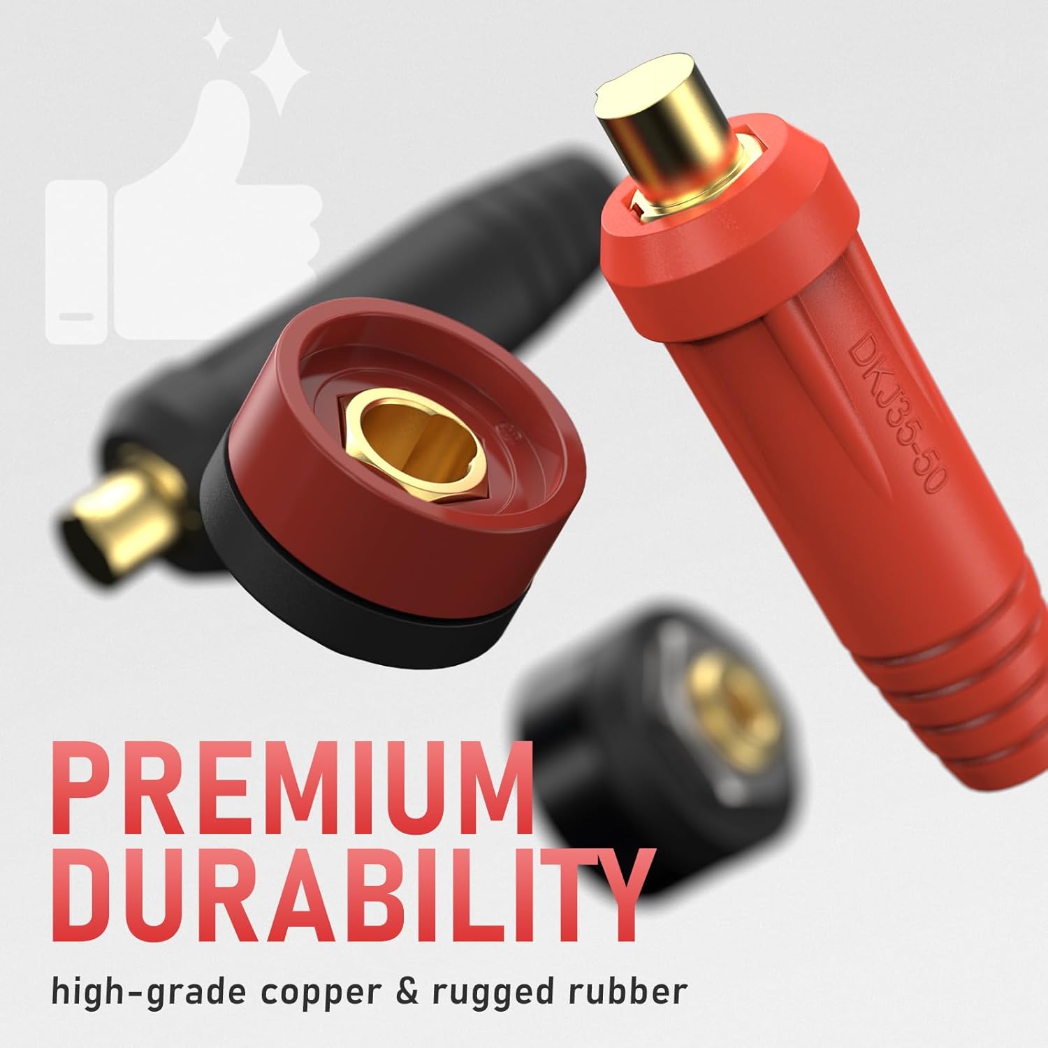 YESWELDER Welding Cable Panel Connector, Plug & Socket Set DKJ35-50 & DKZ35-50 160-315Amp Red & Black Color Dinse-Style Quick Fitting 4Pcs