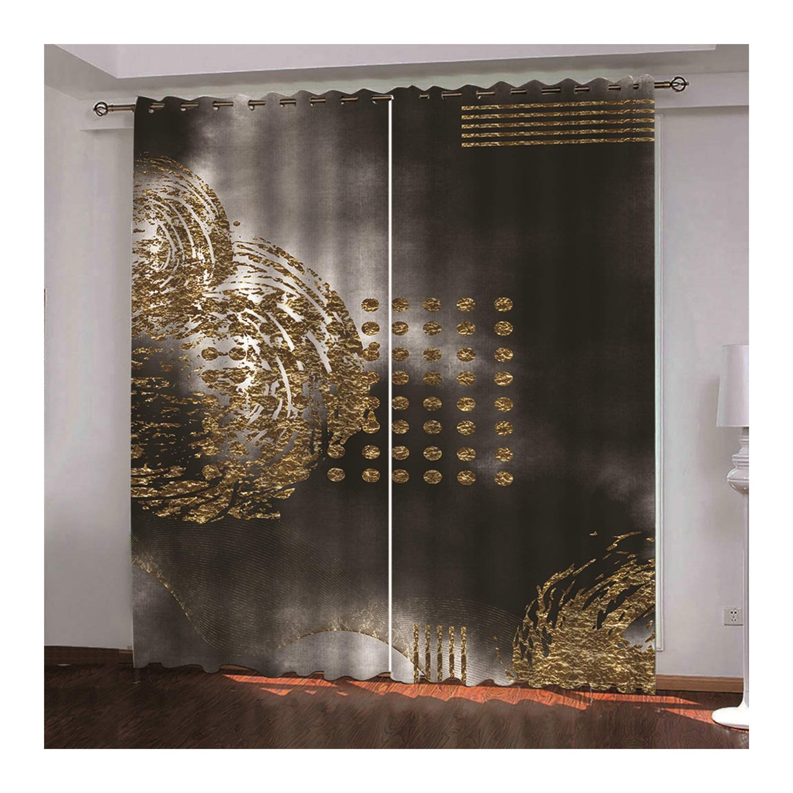 Daesar Rideau 2 Pieces Rideau Placard Chambre Peinture Art Abstrait Rideaux de Salon Moderne 137x138CM Rideau Fenêtres Or Gris