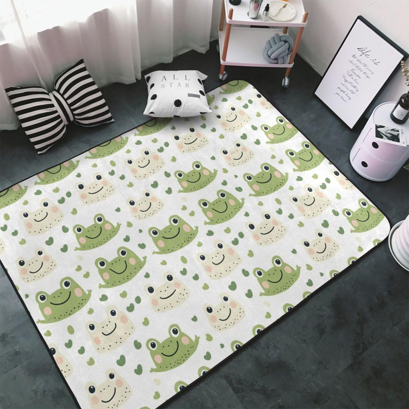 Tapis antidérapant lavable pour salle à manger - Moquette douce motif grenouille