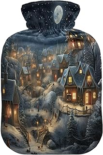 Wajiw Hot Water Bottle with Cover 2L Warm Water Bottle for Hot and Cold Compress Hot and Cold Therapies,Hand Feet Warmer,Fairytale Town