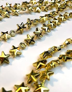 Miniature Shiny Gold Stars Bead Garland 9 FT / 108 Inch Gold Stars Mini Beaded Christmas Garland