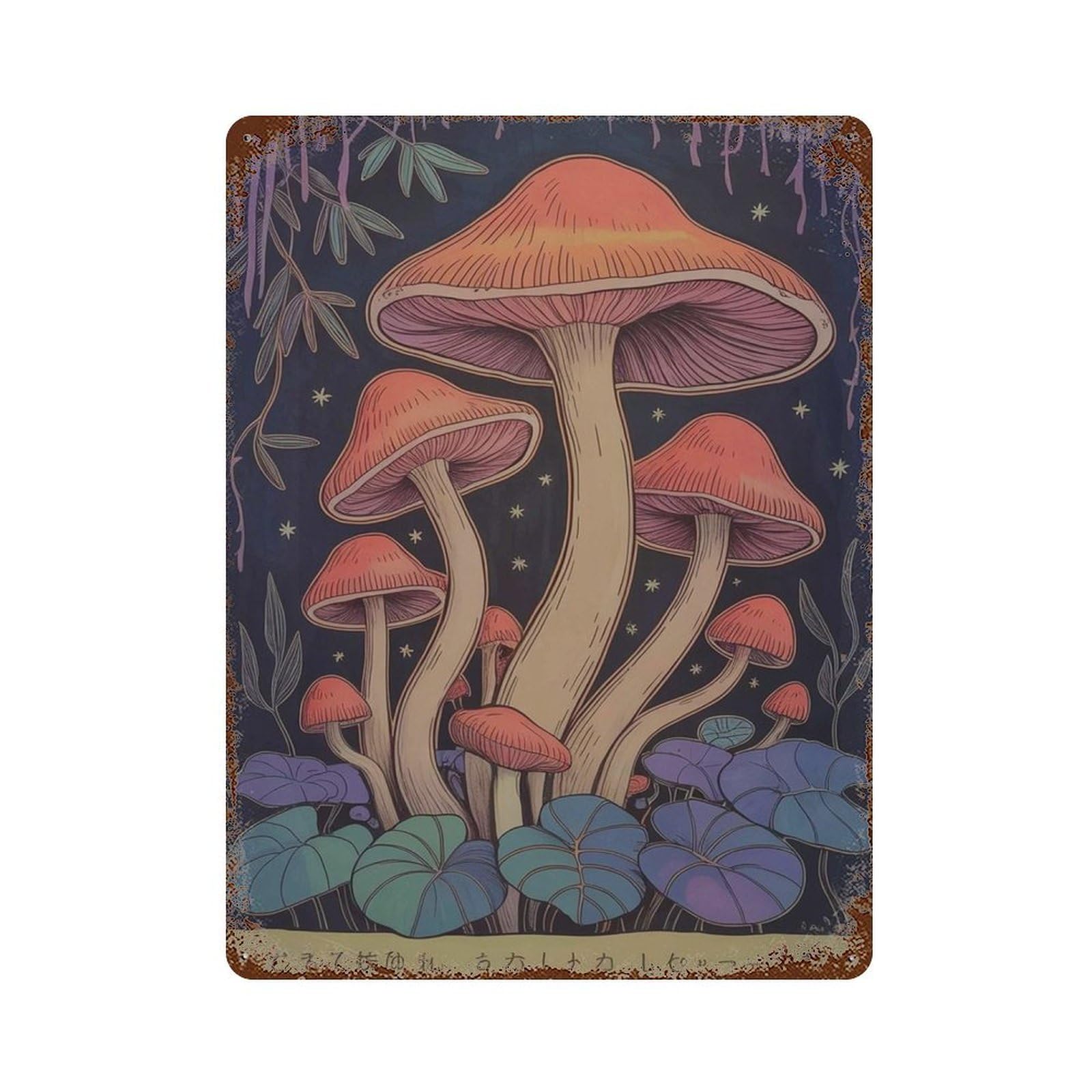 xiaoxiaoshen Mushroom Japanese Style Fungi Psychedelic Forest Retro Wall Decor Art Metal Tin Poster Modern Home Decor Art Home Bar Shop Decorations Vintage Sign 40x30cm