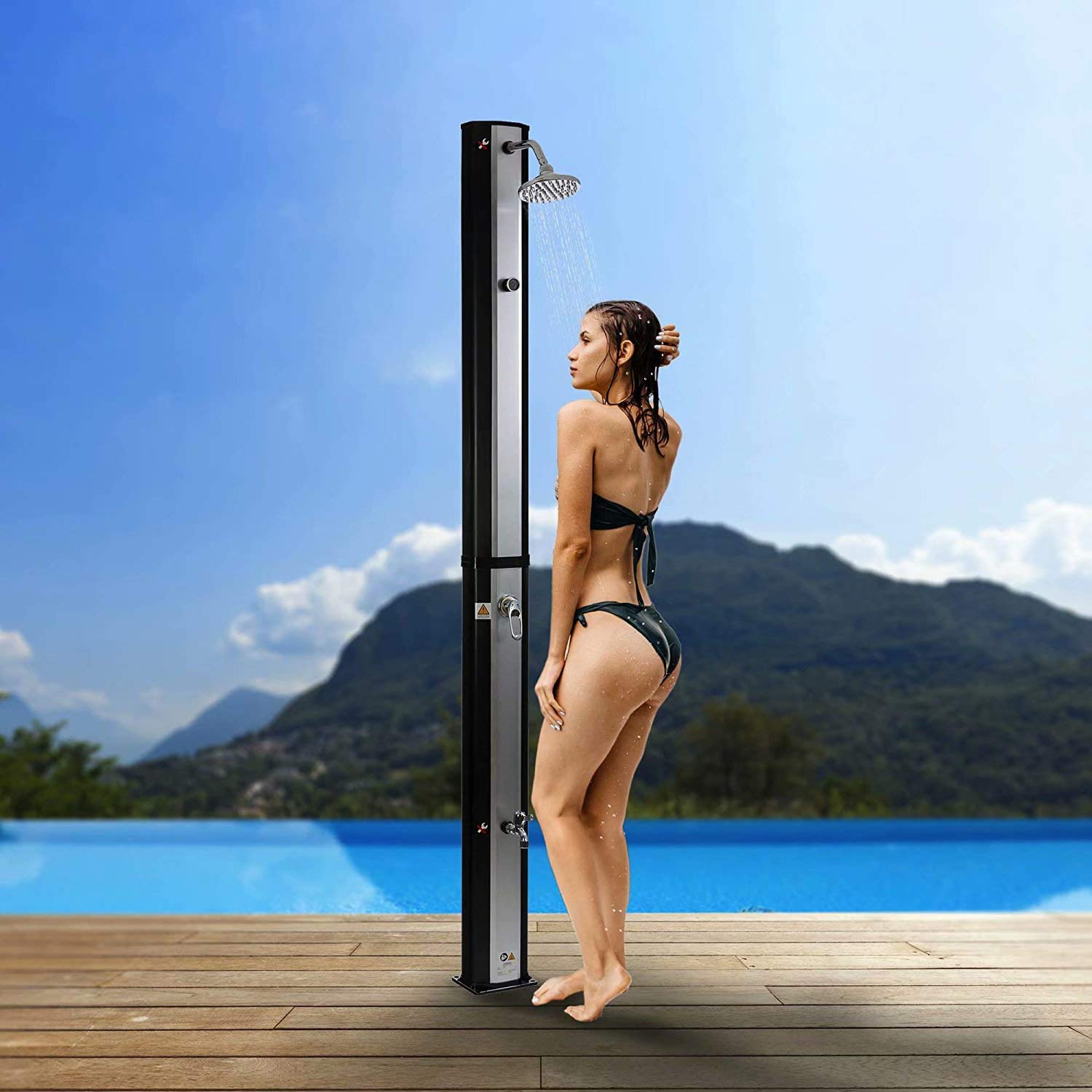 CanKun Solardusche 35L, Gartendusche Max. 60°C Solardusche Garten Mit Integriertem Thermometer & Fußdusche Gartendusche Solar Gartendusche Aussendusche