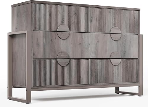 Vista 13 de LGHM Cómoda acanalada para dormitorio con 6 cajones, cómoda moderna de 6 cajones con semicilindro acanalado, cómoda sólida de 44.5 pulgadas de alto