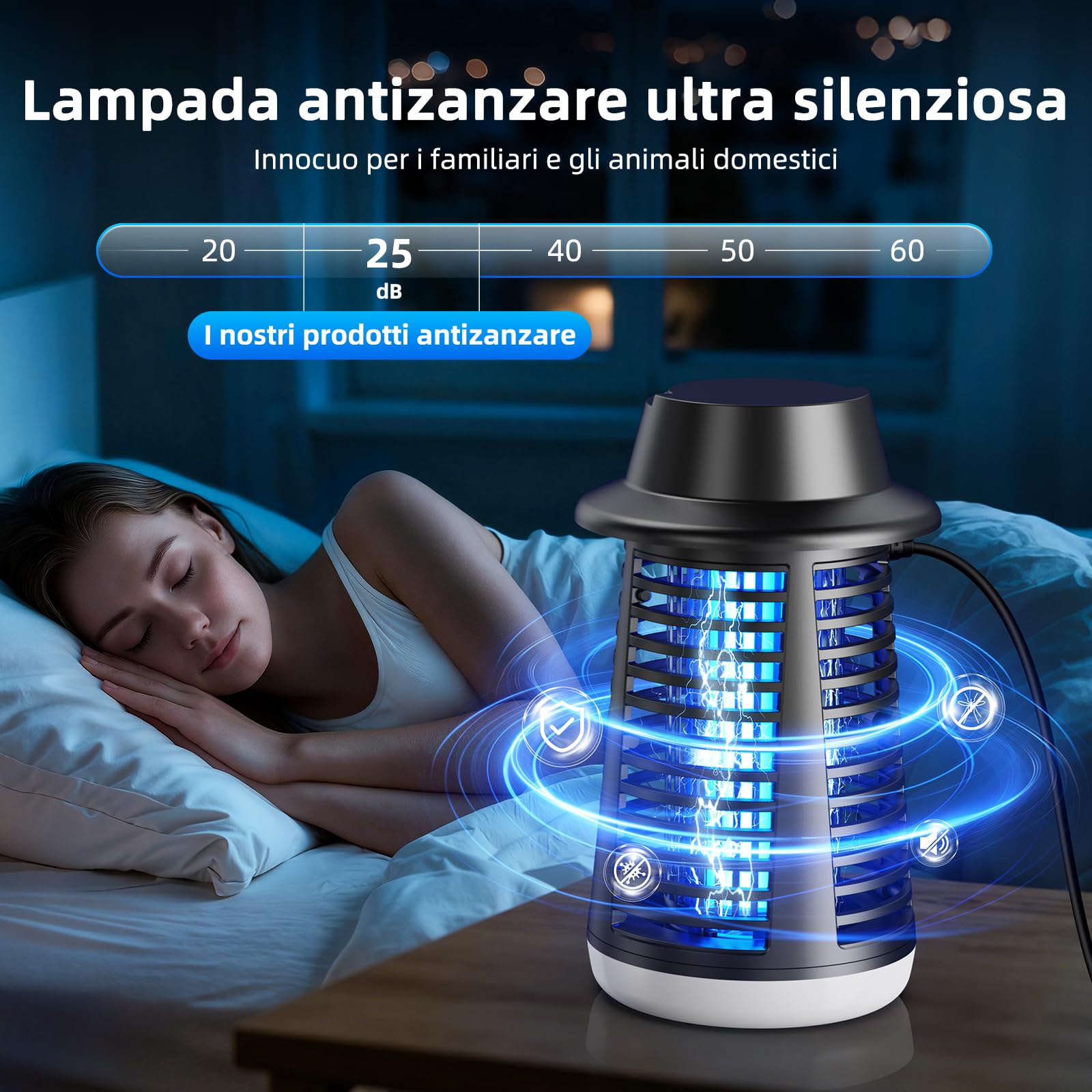 Lampada Antizanzare, Lampada per Zanzare 4250V con Tenuta IPX4, Luce UV 20W e Illuminazione a LED, Ammazza Zanzare Elettrico per Camera da Letto Interni Terrazza Giardino sul Retro
