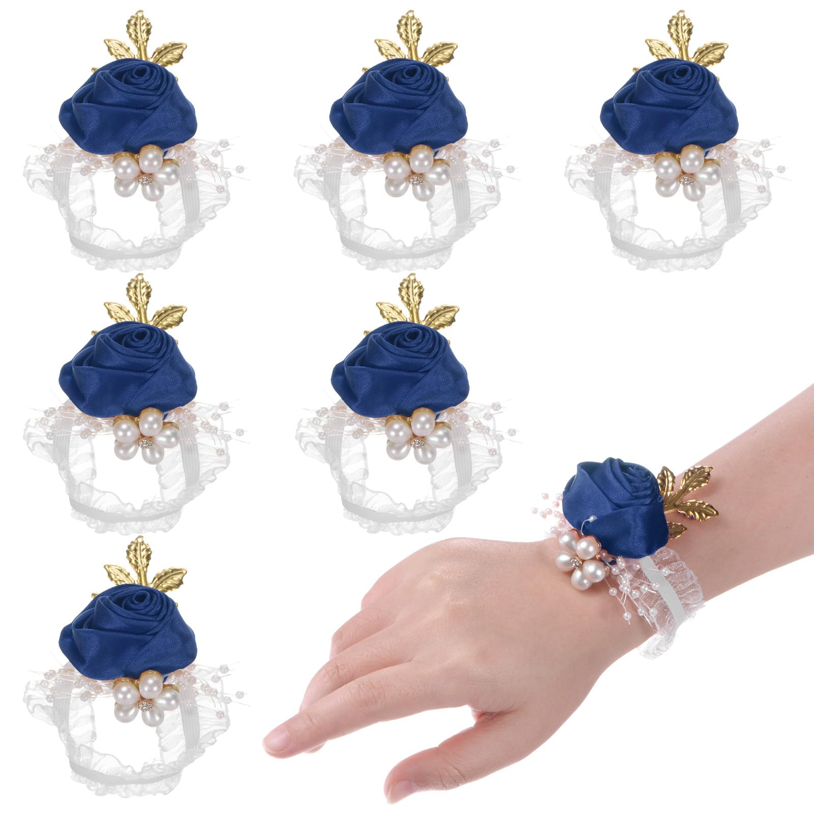 M METERXITY 6-Pack Wrist Corsage Bracelets, Artificial Flower Corsage Wristlets for Wedding/Prom/Party