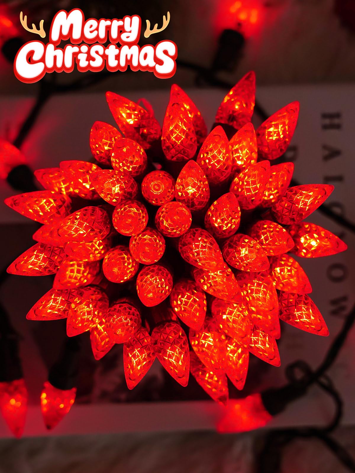 Paquete de 2 luces de Navidad C6 para exteriores e interiores, total de 200 luces LED de 66 pies conectables con temporizador y 13 modos, luz parpadeante impermeable para árbol de Navidad, patios