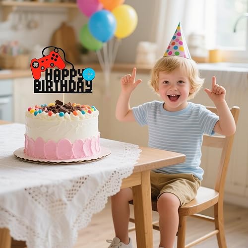 Miniatura 3 de Decoración de pastel de feliz cumpleaños, controlador de juego con purpurina, decoración divertida para pasteles de fiesta para niños y niñas