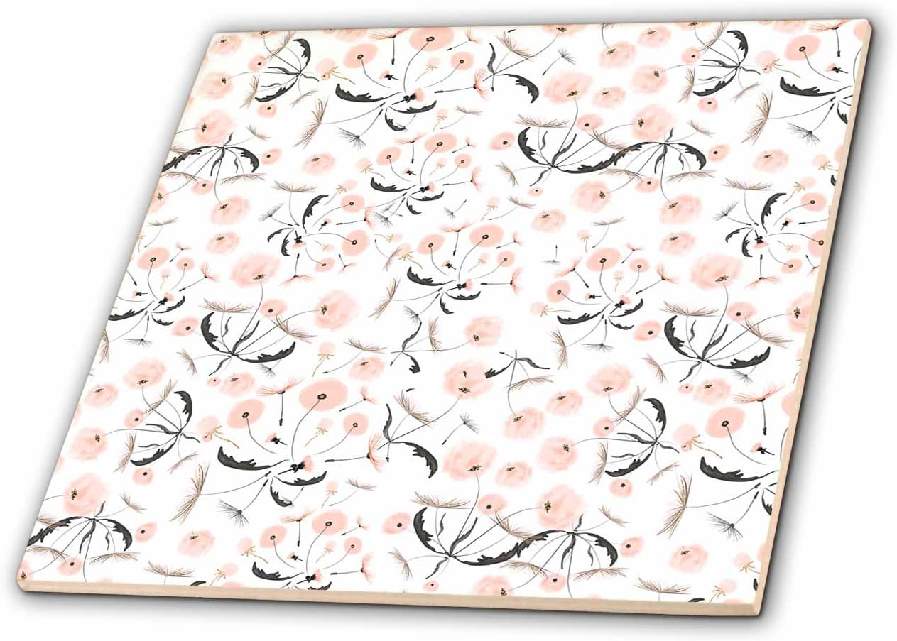 3dRose Glass Tile Luxury Shiny Elegant Rose Gold Dandelion Flower Pattern - 8"