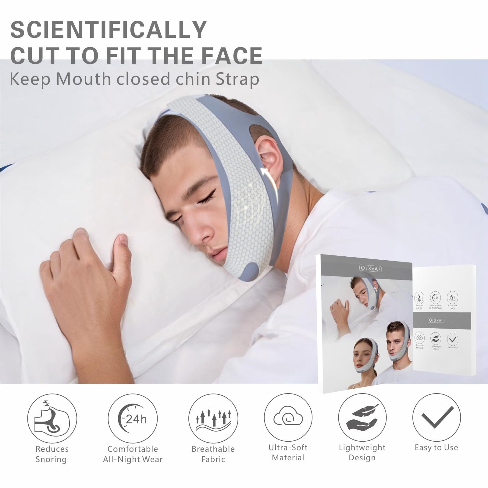OIXXAF Chin Strap for CPAP Users, Chin Strap for Snoring, Chin Srap for Sleeping, Anti Snoring Devices Adjustable, Breathable and Reusable, Chin Strap for Men and Women to Graphene Stop Snoring (grey?