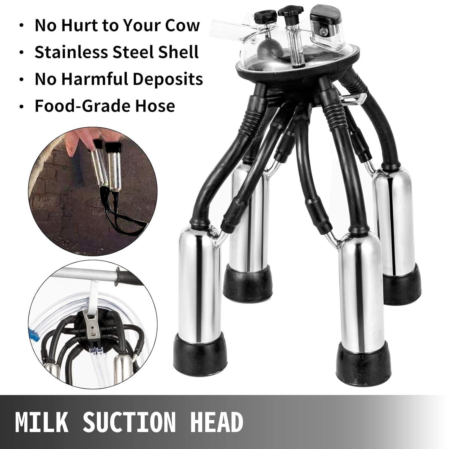 Super Deal Product Happybuy Electric Milking Machine 25L,Milker Machine 5-8 Cows per Hour, 0.55KW 1680 RPM Milking Equipment with 25L 304 Stainless Steel Bucket Single Cow Milking Machine Bucket Milker for Cows and Goat