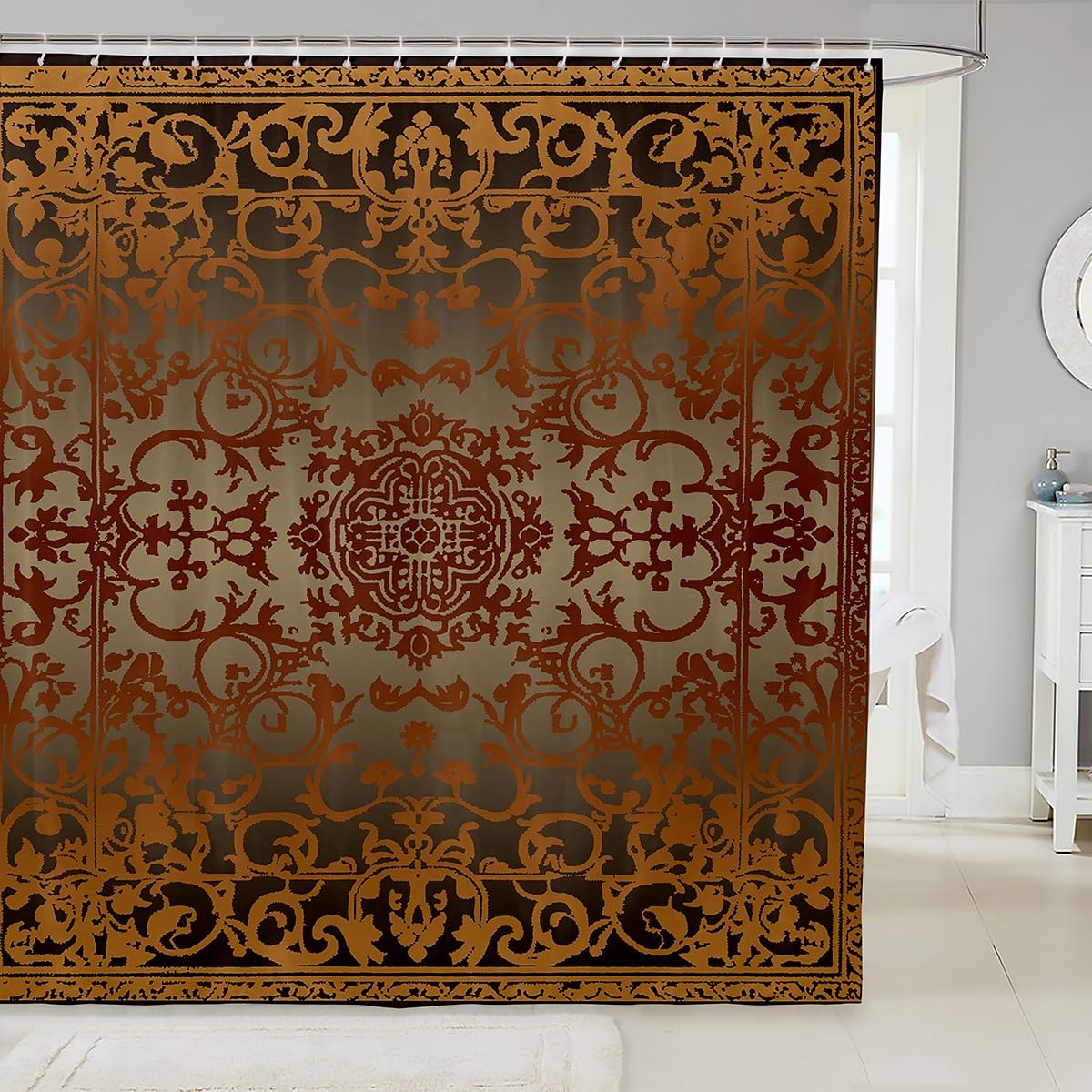 Erosebridal Orange Damask Shower Curtain Set Gothic Bath Curtain 72" Wx84 L,Victorian Vintage Baroque Flowers Goth Bathroom Shower Curtain Antique