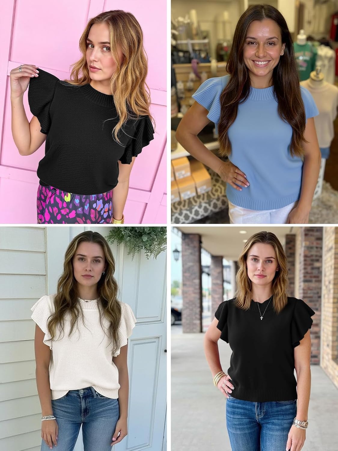 Cicy Bell Womens Ruffle Sleeve Cropped Sweaters Tops Ribbed Knit Lightweight Crewneck Pullover Casual Trendy T Shirts Blouses - Image 7