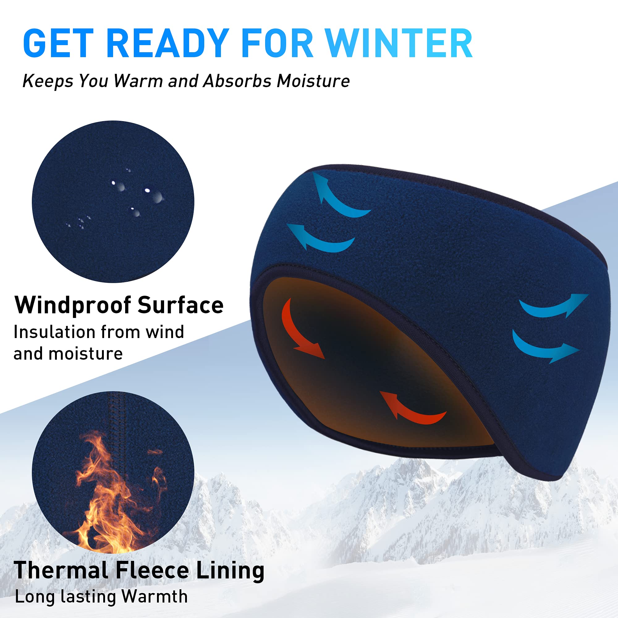 Arcweg 2PCS Sport Headbands for Women Men Polar Fleece Full Cover Ear Winter Warmers Stretchy Unisex Sweatband Non-Slip Hairband Outdoors Head Wrap for Running Cycling Skiing 1