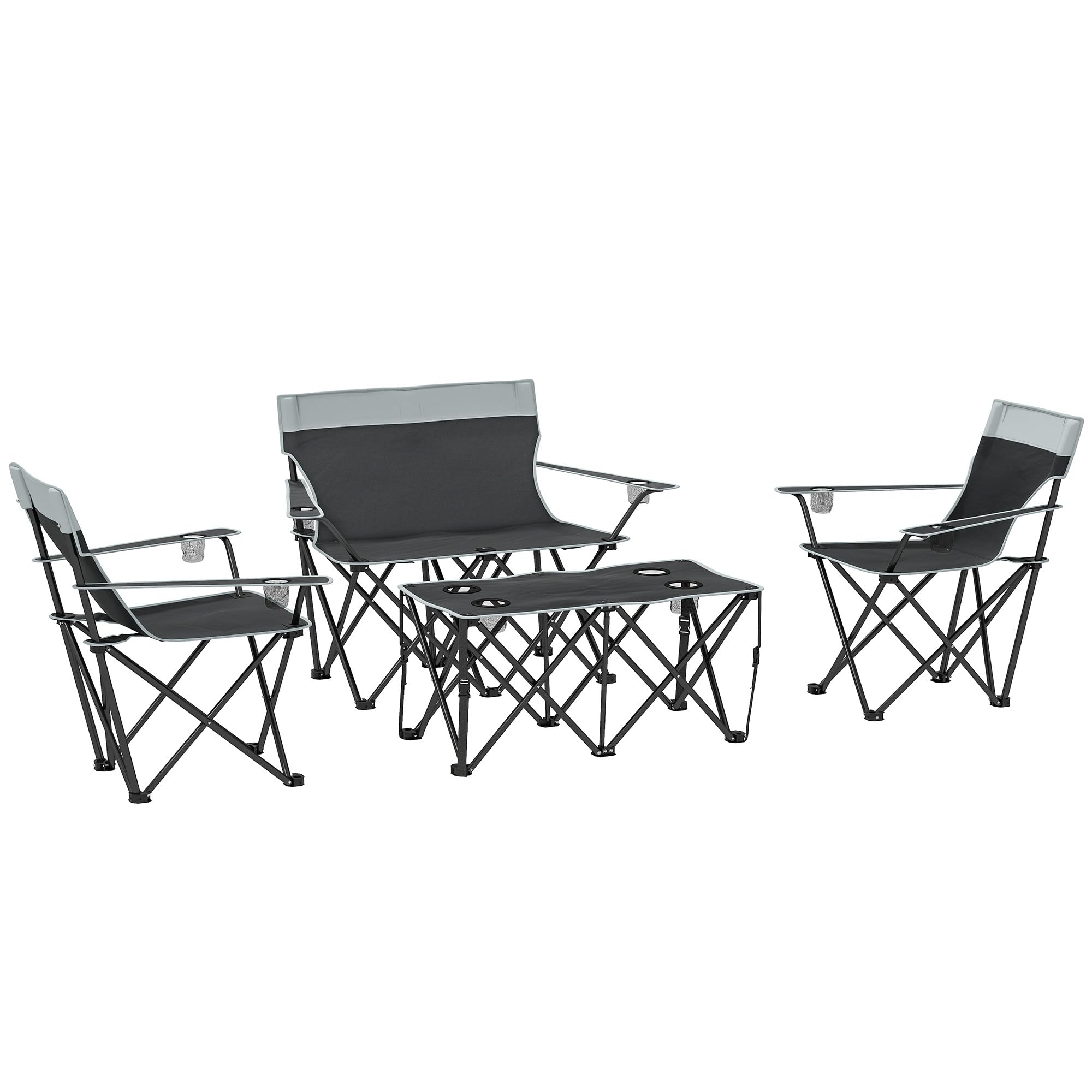 Outsunny Unisex Grey Foldable Picnic Table With 3 Chairs, Outdoor Table And Chairs Set In