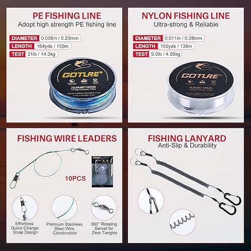 Miniatura 9 de Goture Spinning Fishing Rod & Reel Combo with Carrier Bag,6.6-9FT,Spin Reels, Lures Kit, Pliers, Braided Line, Fish Gripper, Carbon Fiber Freshwater