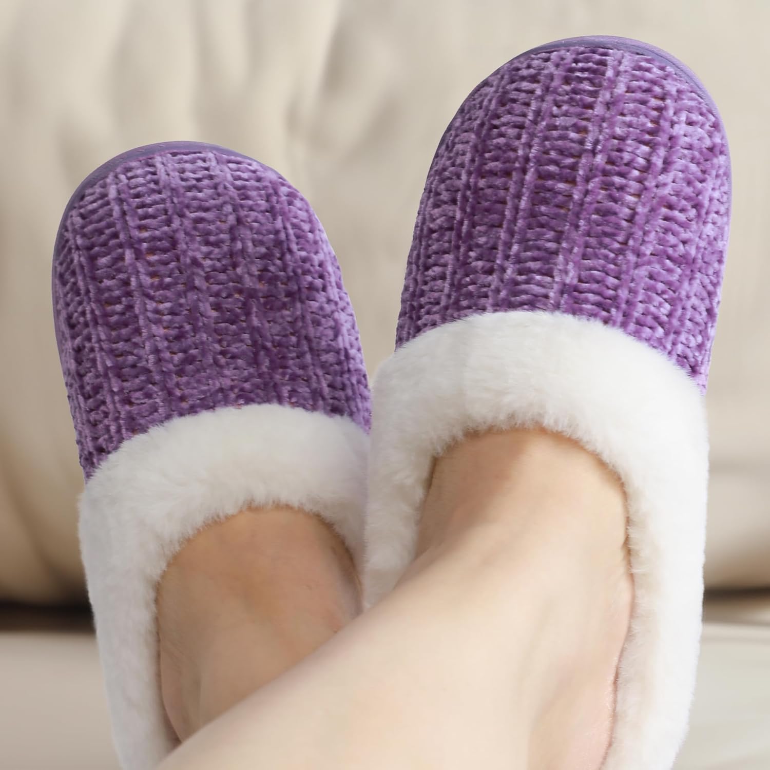 shoeslocker Womens Memory Foam Fuzzy Slippers Knitted House Slippers for Women Comfy Slip-On Warm House Shoes - Image 6