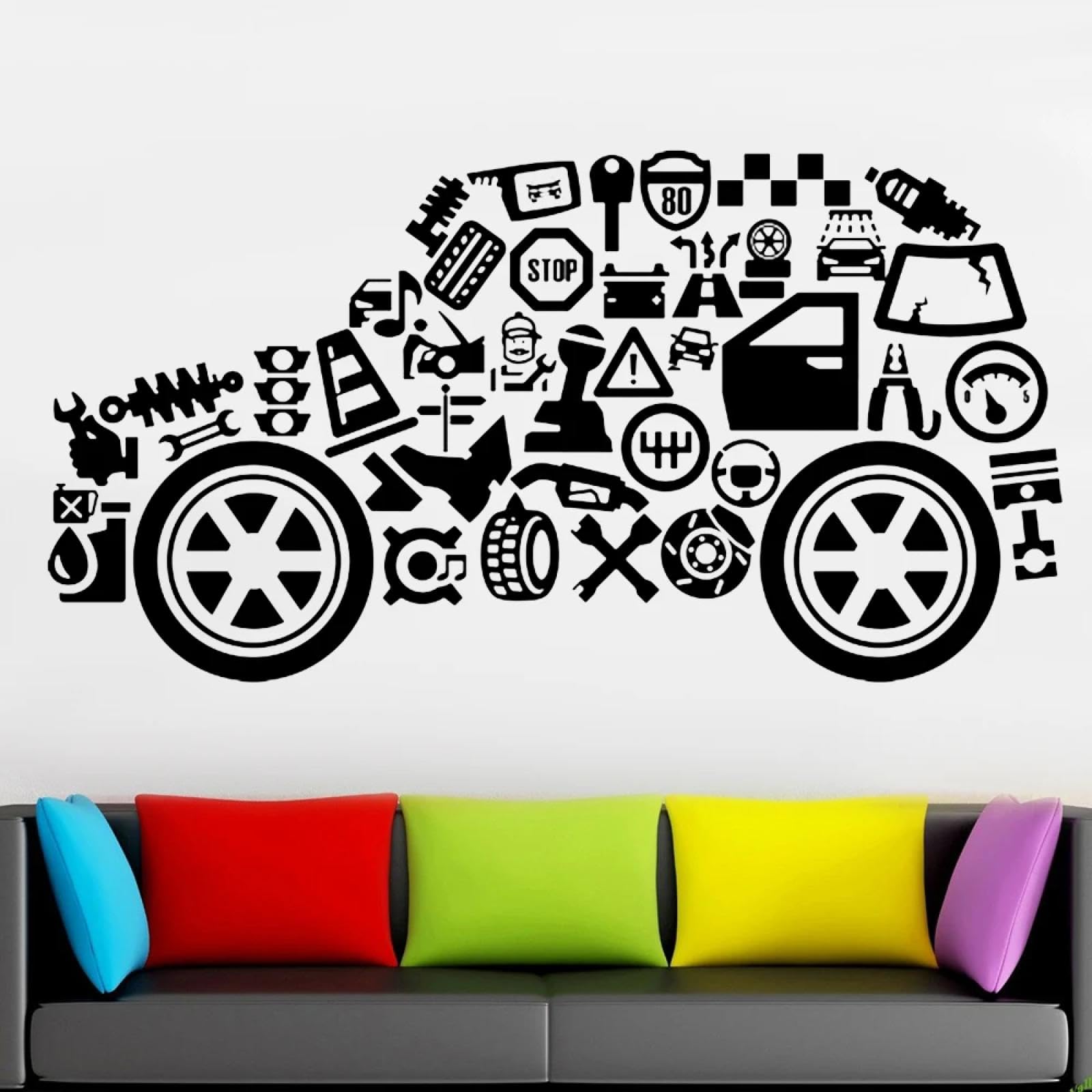 WEIMEIJIE Car Shop wall Decals, car Service Repair Nursery Interior wall Decals, Garage boy playroom Decals