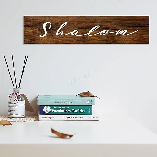 Shalom - Placa de madera para decoración de pared, diseño rústico de granja, con cuerda, 6 x 18 pulgadas